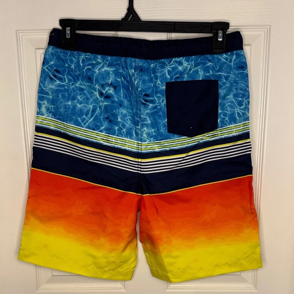 NWT Boys Lands' End Blue and Orange Gradient Swim Trunks